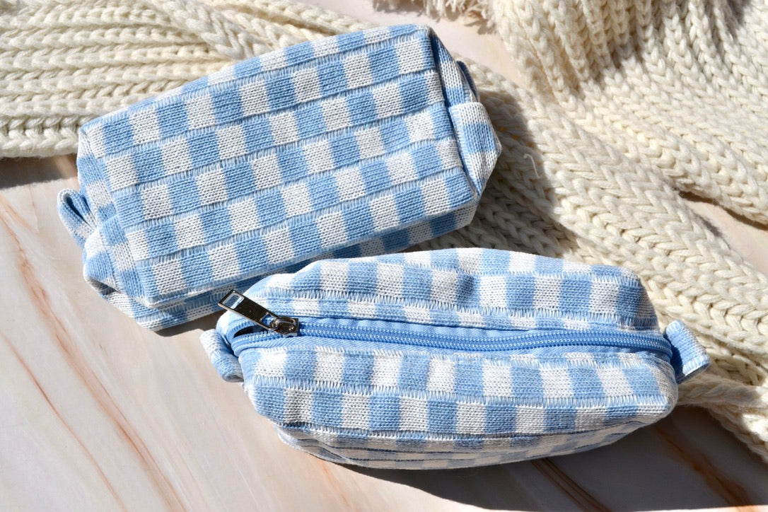 Dusty Blue Checkered Makeup Bags Last Toast on the Coast Favors