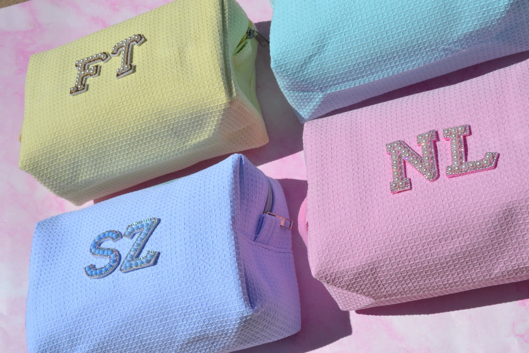 Custom Pastel Waffle Bridesmaids Makeup Bag