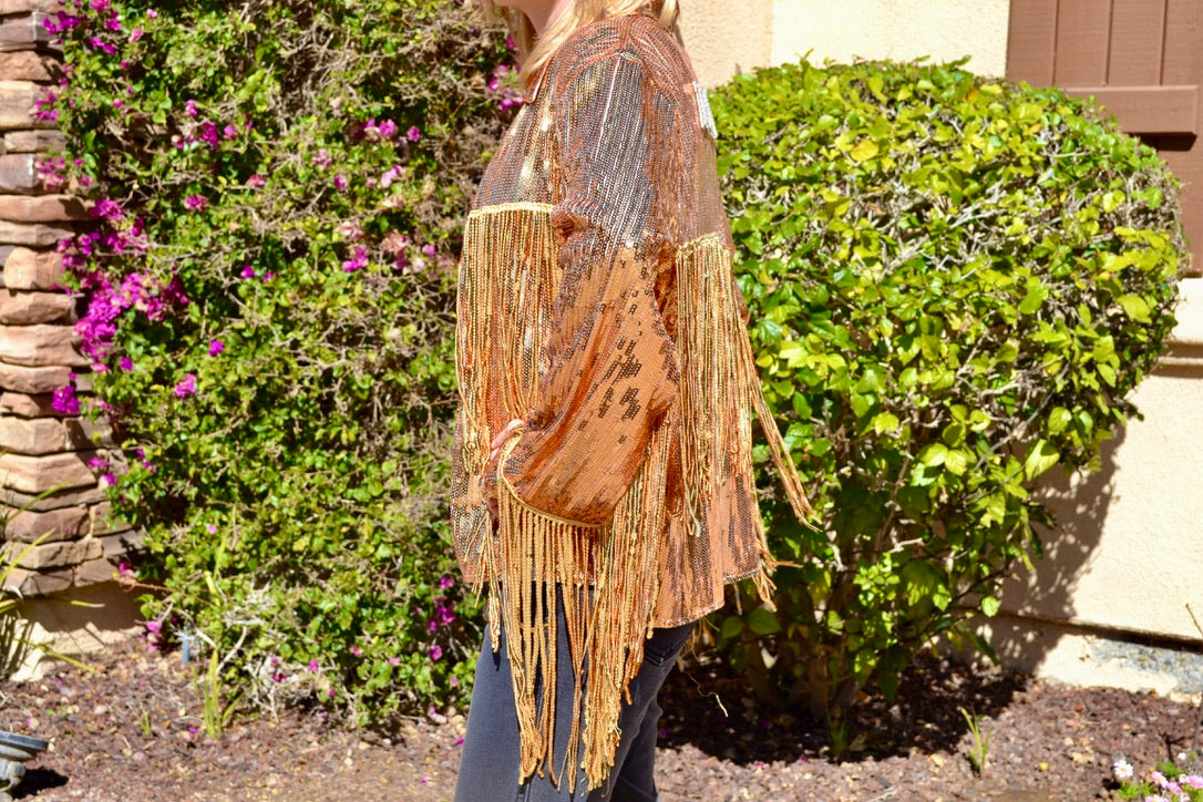 Custom Gold Sequin Fringe Jacket