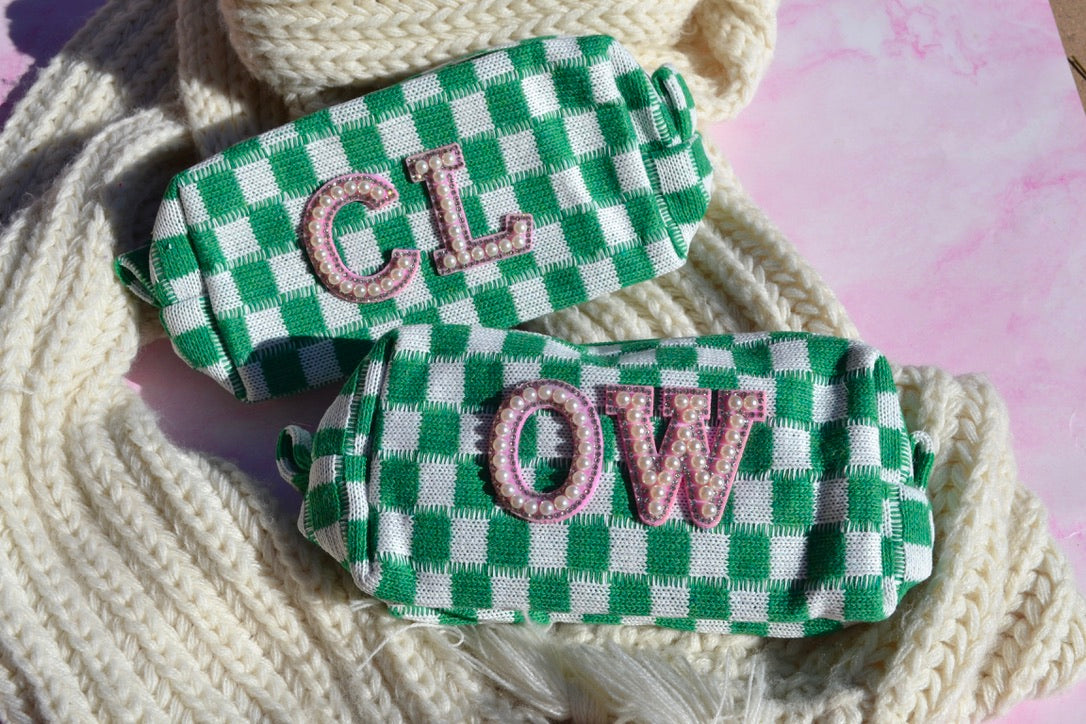 Pink and Green Checkered Makeup Bags