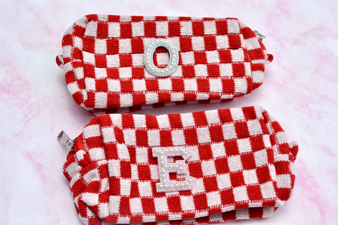 Custom Red Checkered Bridesmaids Makeup Bags