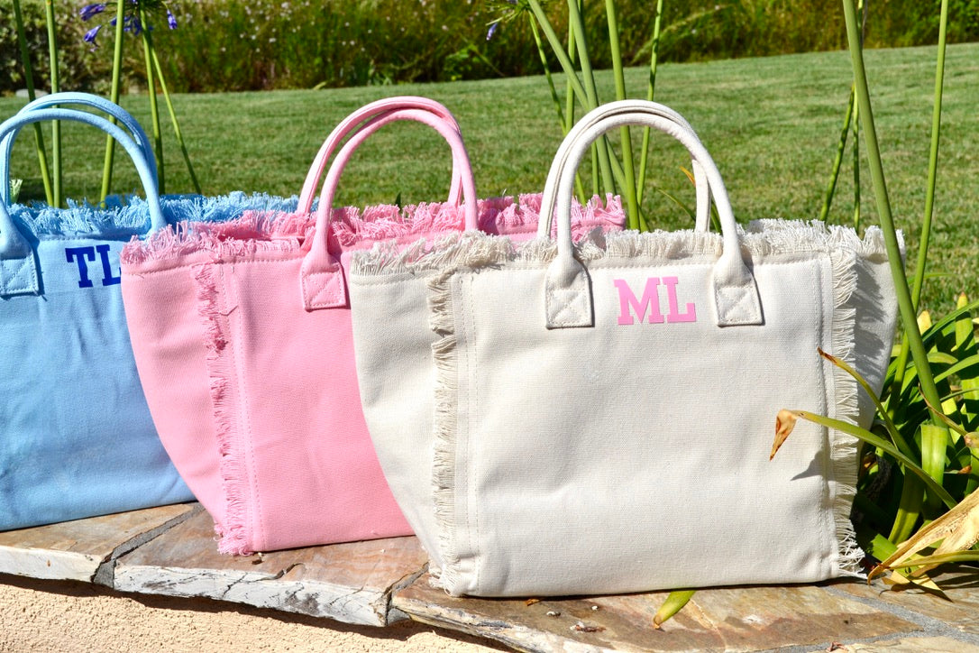 Monogram Fringe Tote Bag with Zipper