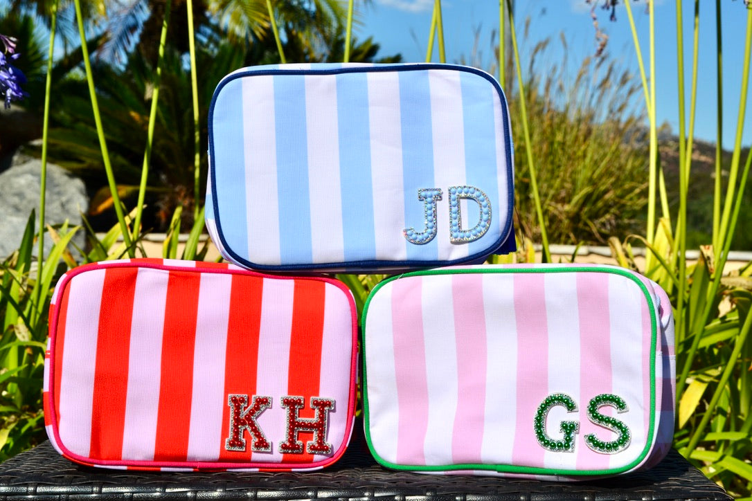 Custom Initial Striped Monogram Makeup Bag