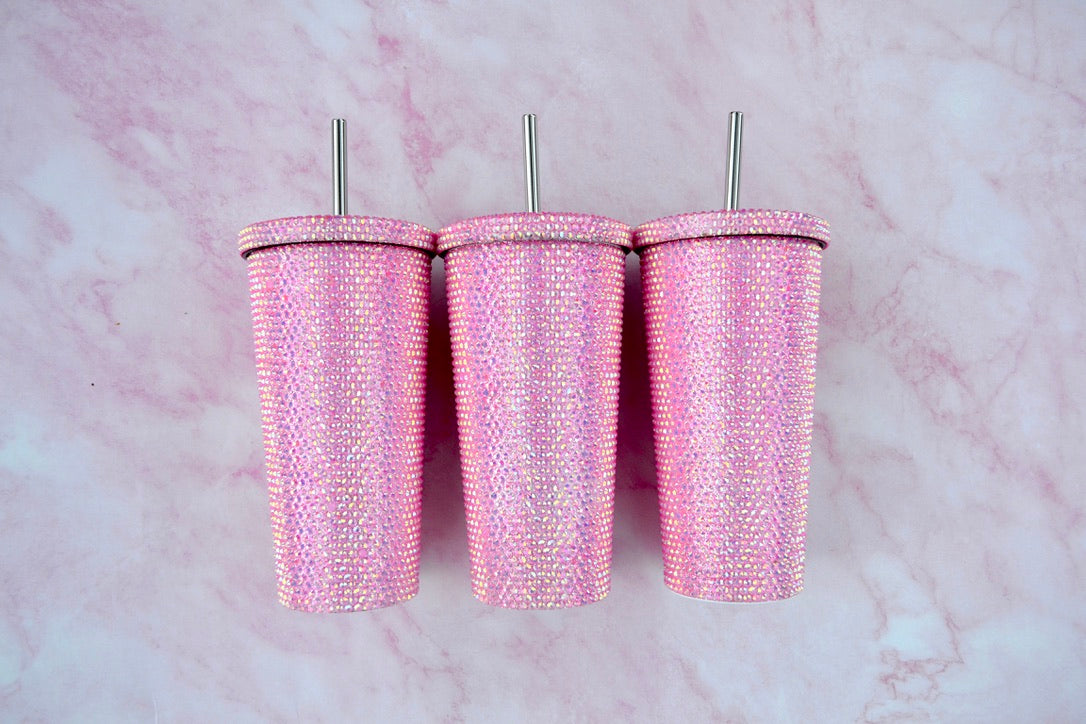 Pink Pink Rhinestone Stainless Steel Tumblers