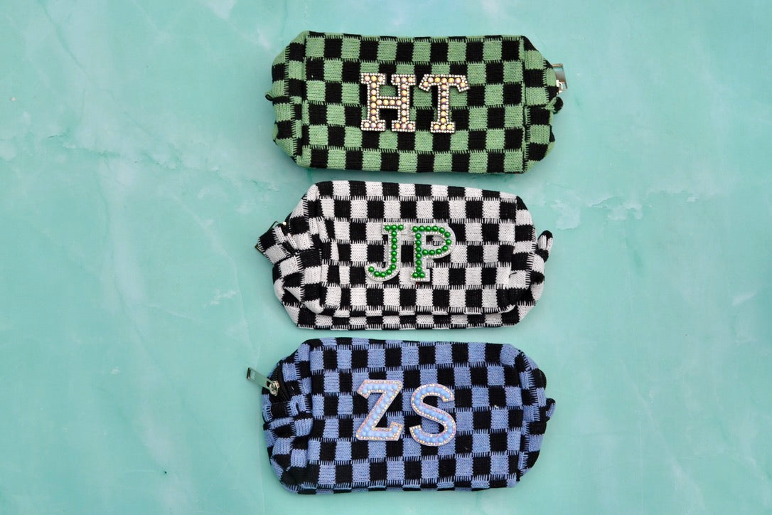 Custom Checkered Makeup Bag, Personalized Cosmetic Bag, Pencil Case