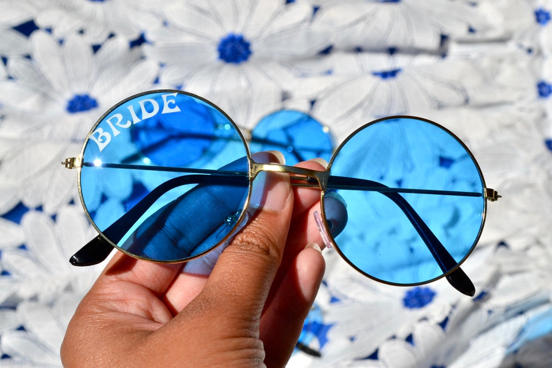 Custom Groovy Hippie Round Blue Heart Sunglasses