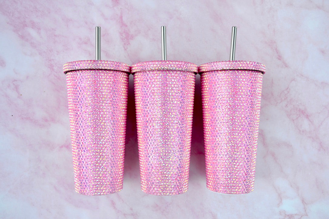 Pink Pink Rhinestone Stainless Steel Tumblers