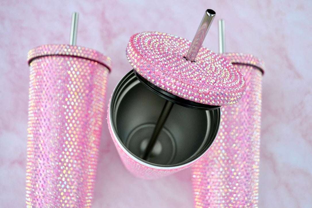 Pink Pink Rhinestone Stainless Steel Tumblers