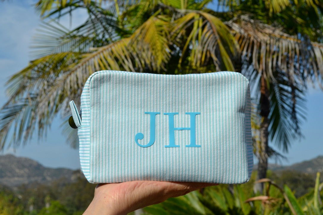 Custom Seersucker Monogram Makeup Bag