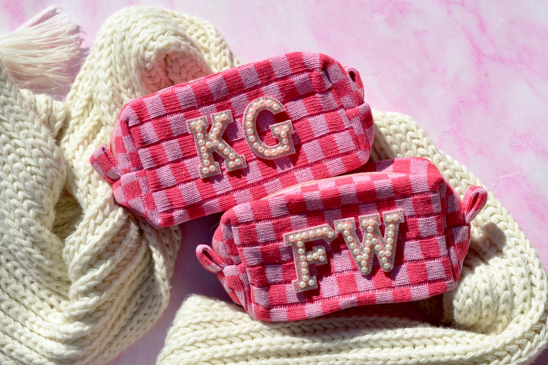 Pink Checkered Makeup Bags
