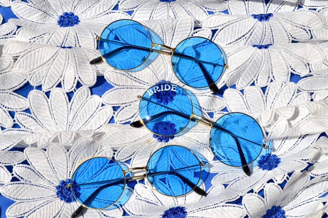 Custom Groovy Hippie Round Blue Heart Sunglasses