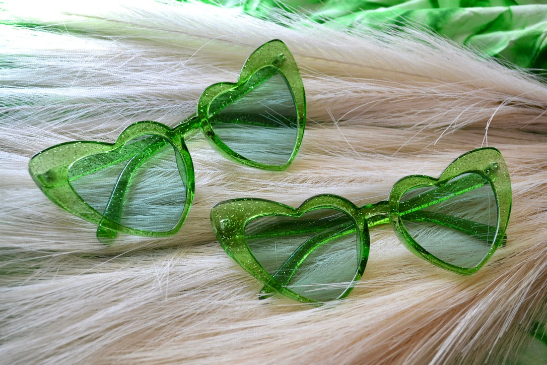 Green Sparkle Heart Sunglasses