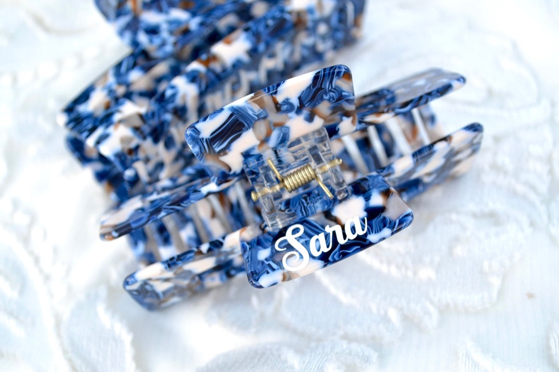 Blue and White Hair Claw Clip