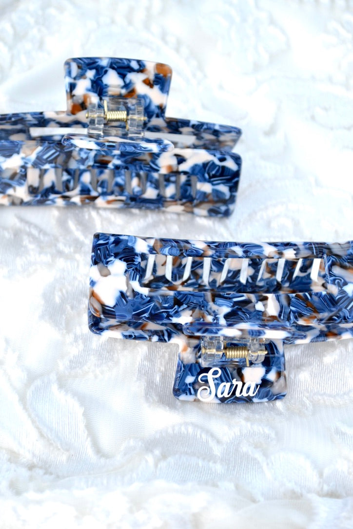 Blue and White Hair Claw Clip