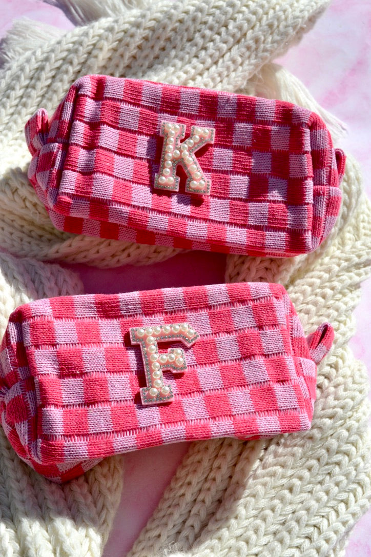 Pink Checkered Makeup Bags