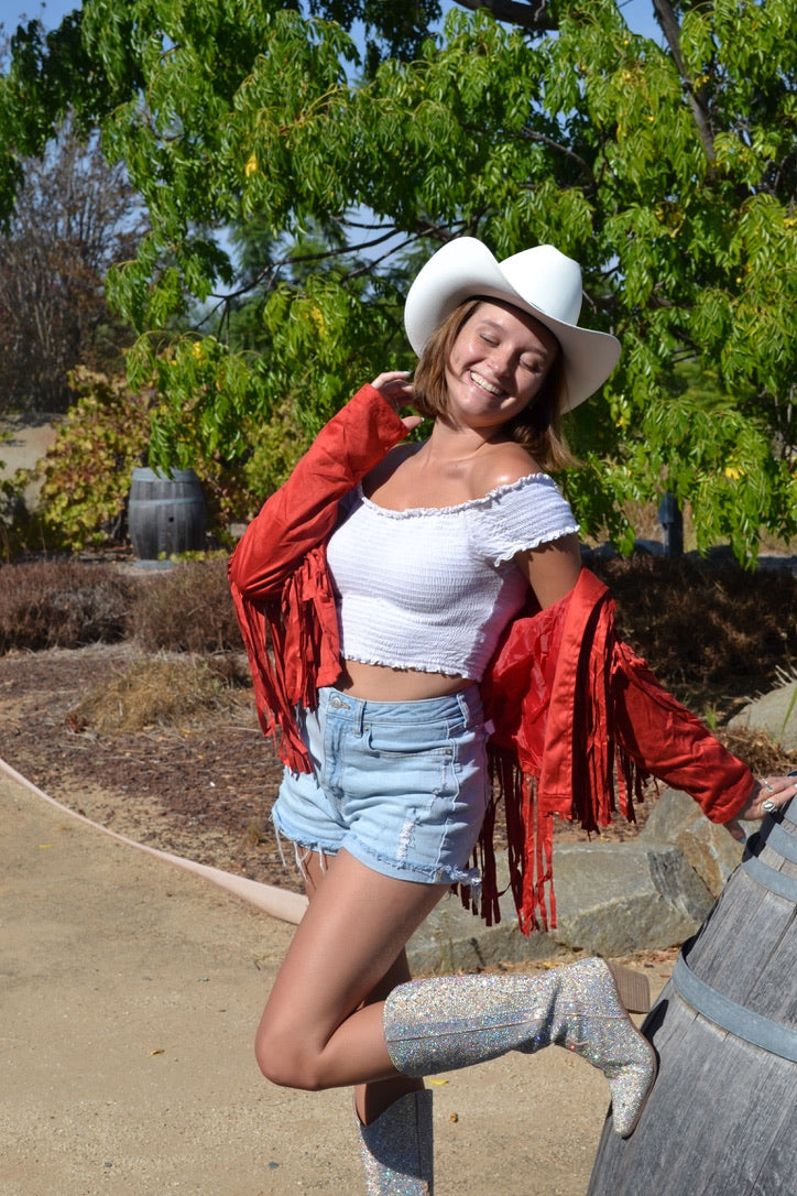 Custom Suede Red Fringe Jacket