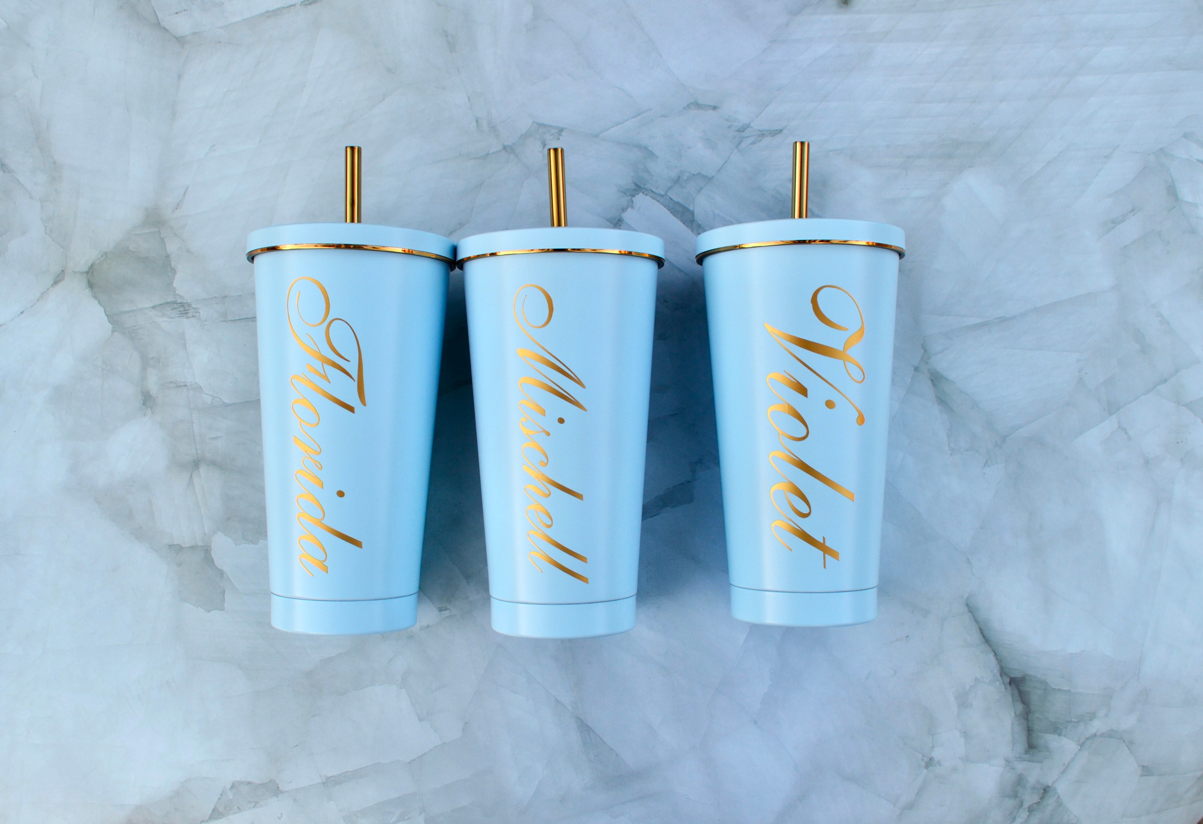 Baby Blue and Gold Stainless Steel Tumblers