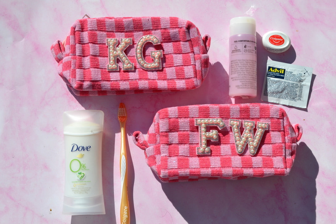 Pink Checkered Makeup Bags