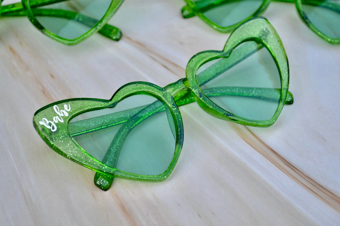 Green Sparkle Heart Sunglasses