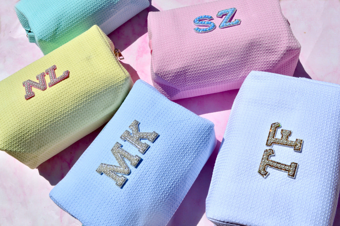 Custom Pastel Waffle Bridesmaids Makeup Bag