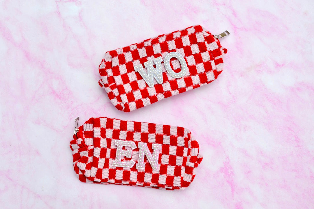 Personalized Red Checkered Pencil Pouch