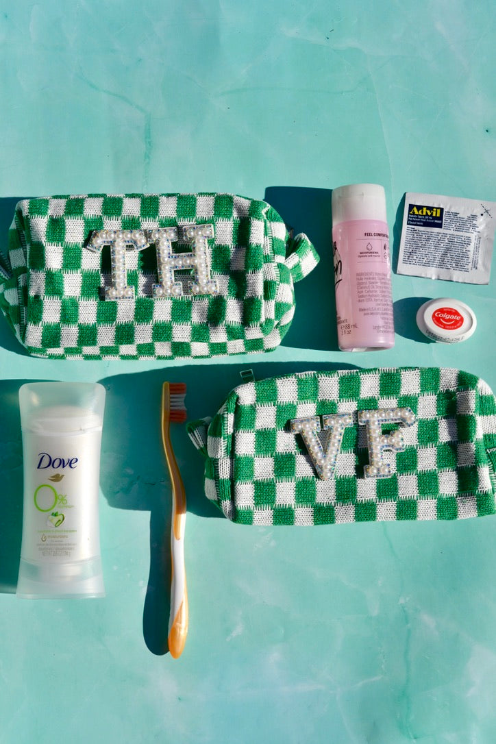 Green Checkered Makeup Bags, Green Pencil Case