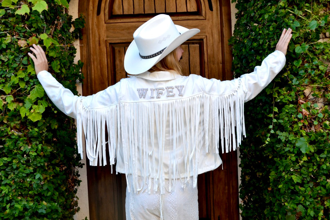 Custom White Bride Fringe Jacket