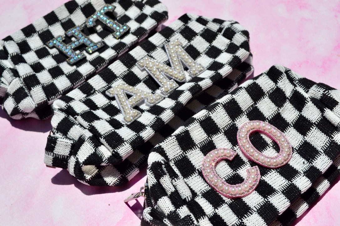 Custom Black and White Checkered Makeup Bag