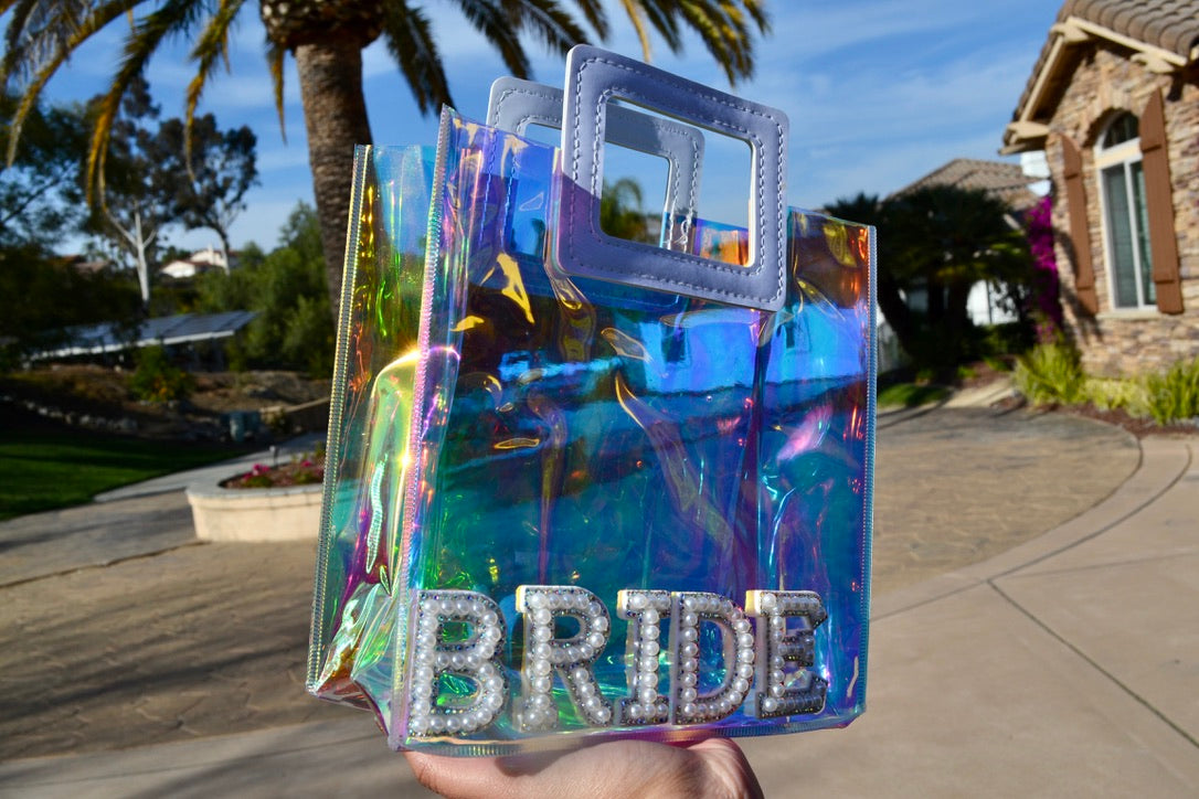 Clear Holographic Bride Mini Bag – Iridescent Bachelorette Party Favor for Bridal Showers