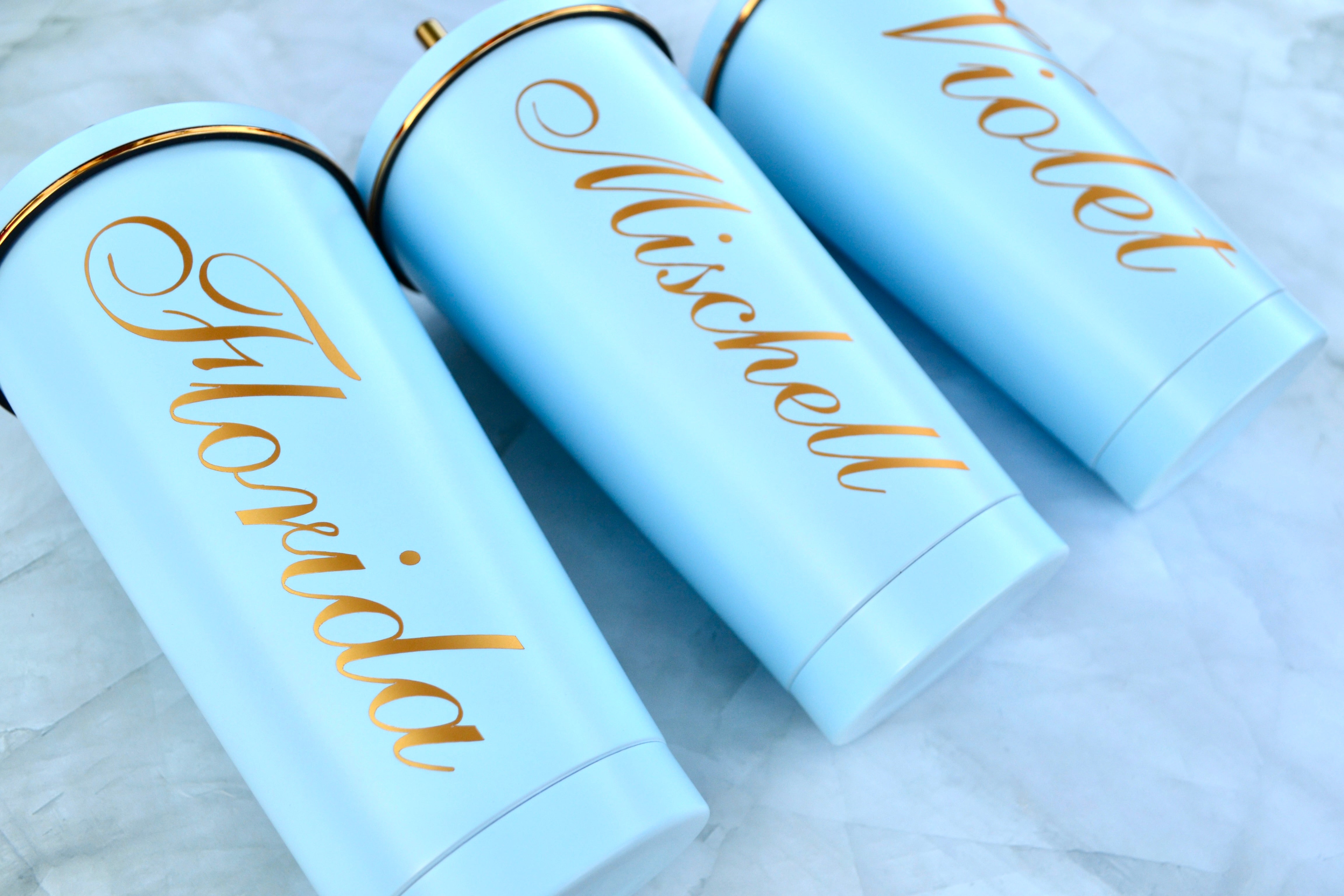 Baby Blue and Gold Stainless Steel Tumblers