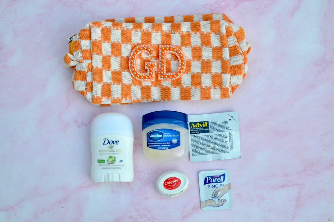 Custom Orange Checkered Makeup Bag