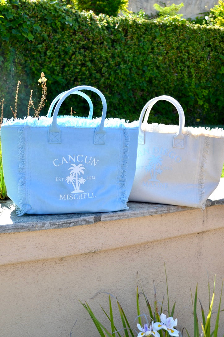 Personalized Large Fringe Canvas Tote Bag