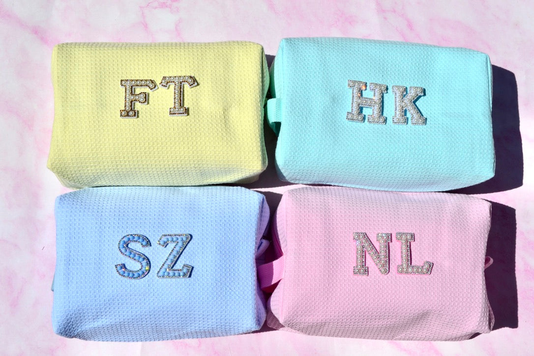Custom Pastel Waffle Bridesmaids Makeup Bag
