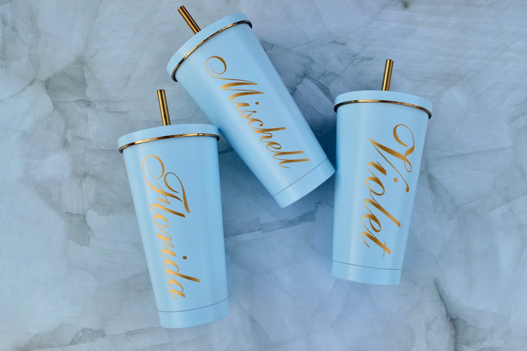 Baby Blue and Gold Stainless Steel Tumblers