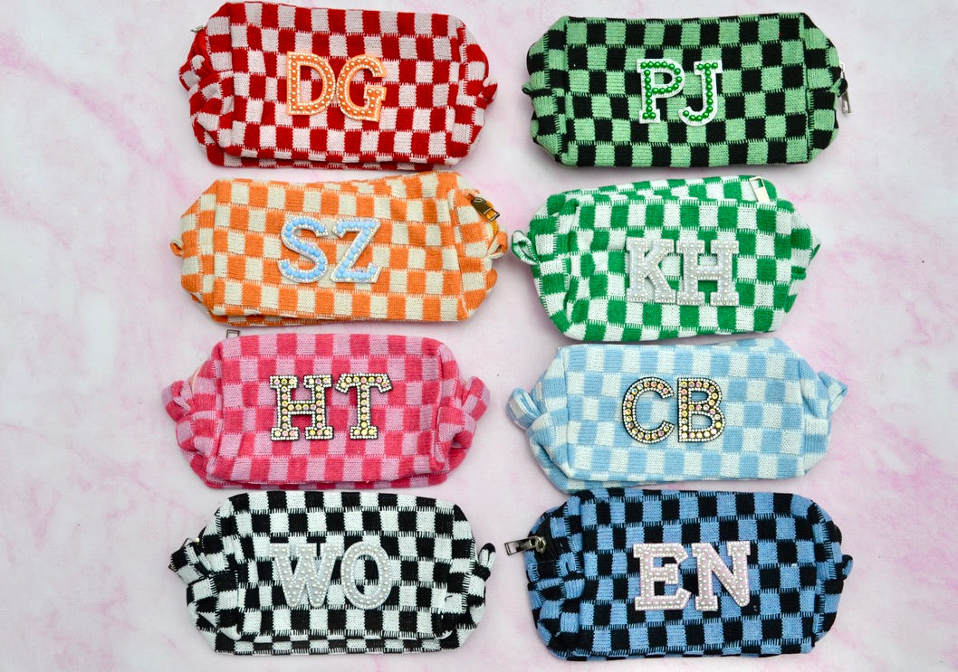 Pink Checkered Makeup Bags