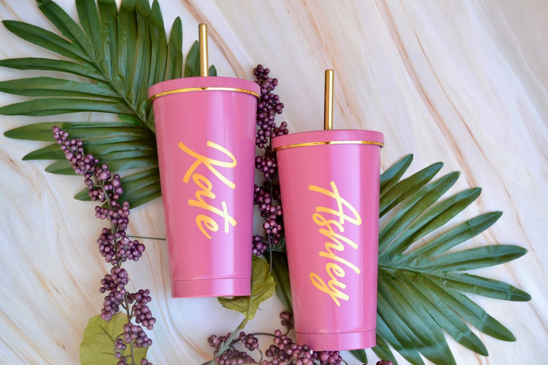Pink and Gold Stainless Steel Tumblers