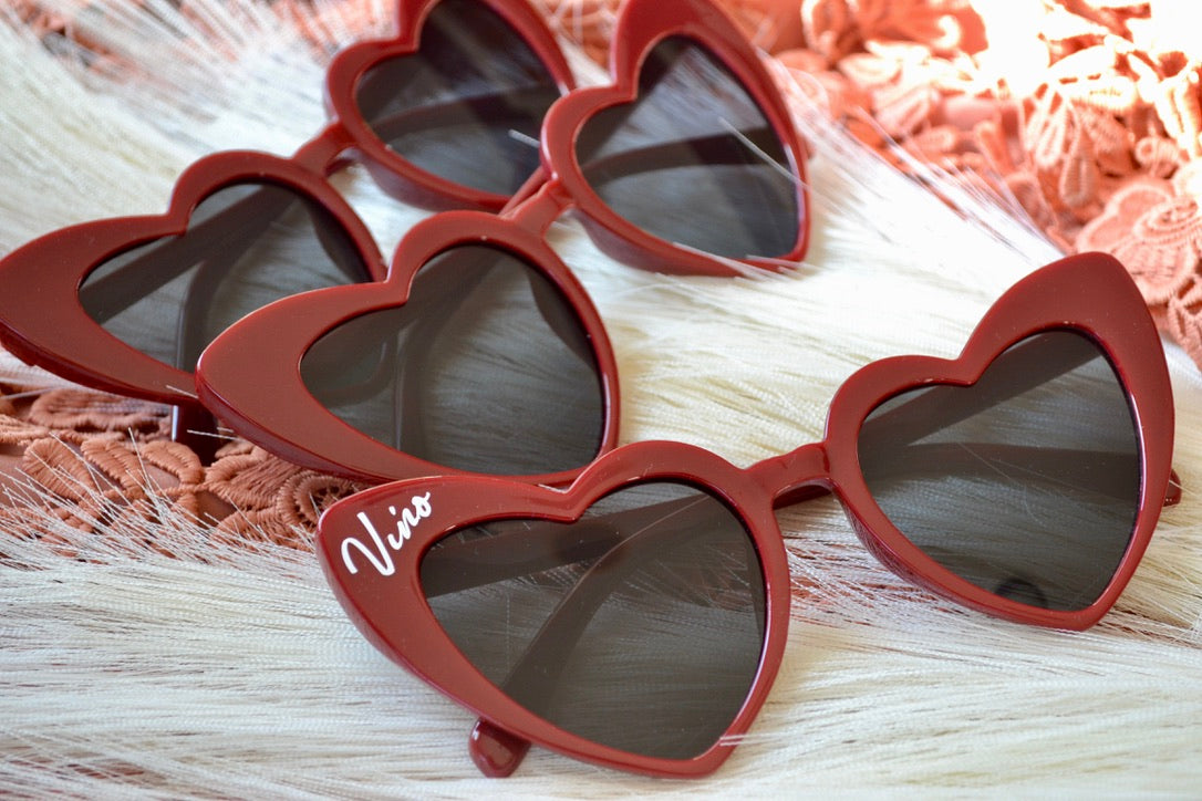 Vino before Vows Winery Bachelorette Maroon Heart Sunglasses