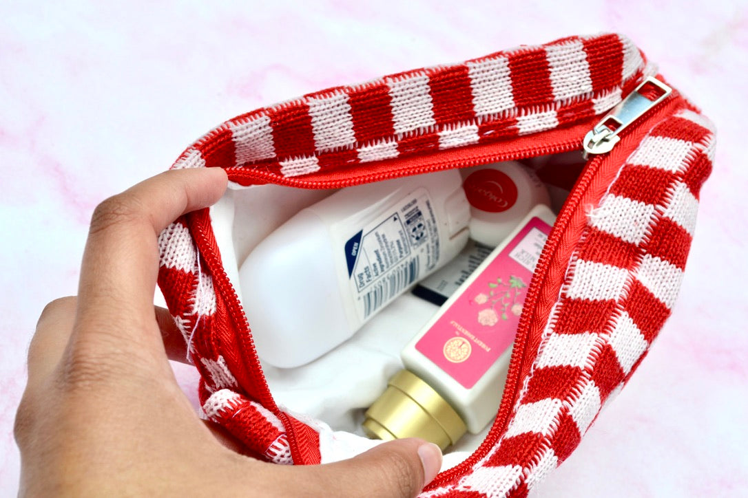 Custom Red Checkered Bridesmaids Makeup Bags