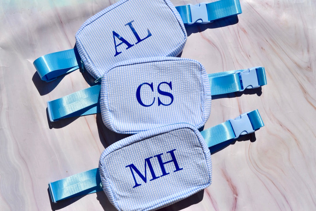 Personalized Preppy Blue Pinstriped Monogram Fanny Pack