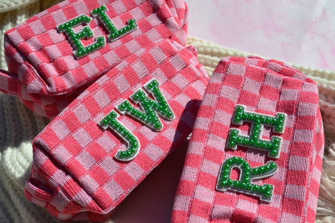 Pink and Green Checkered Makeup Bags