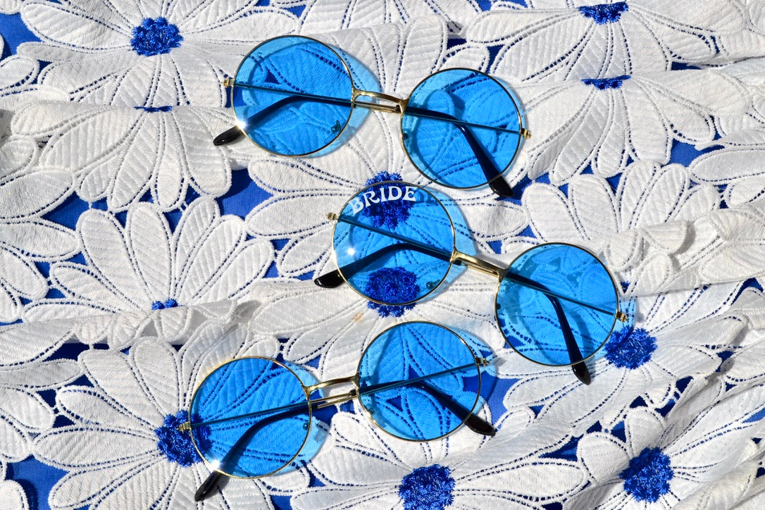 Custom Groovy Hippie Round Blue Heart Sunglasses