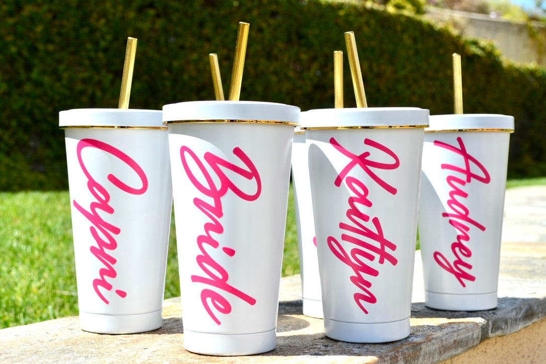 White and Pink Stainless Steel Tumblers