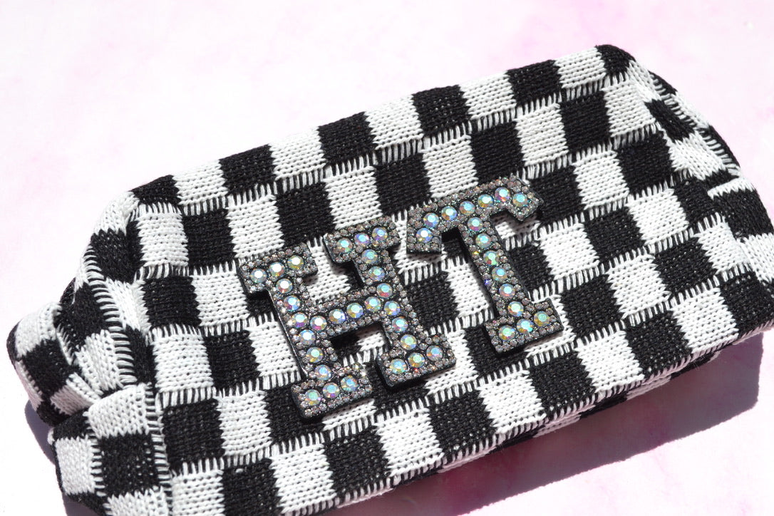 Custom Black and White Checkered Makeup Bag