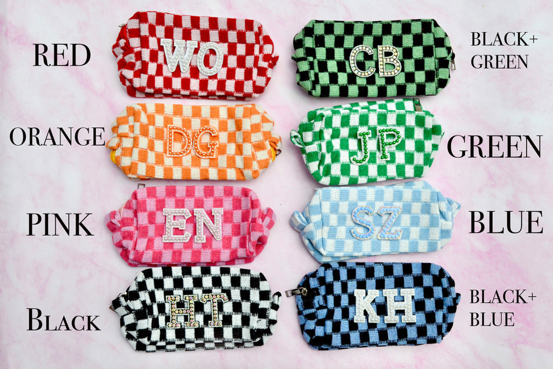 Custom Checkered Makeup Bag, Personalized Cosmetic Bag, Pencil Case