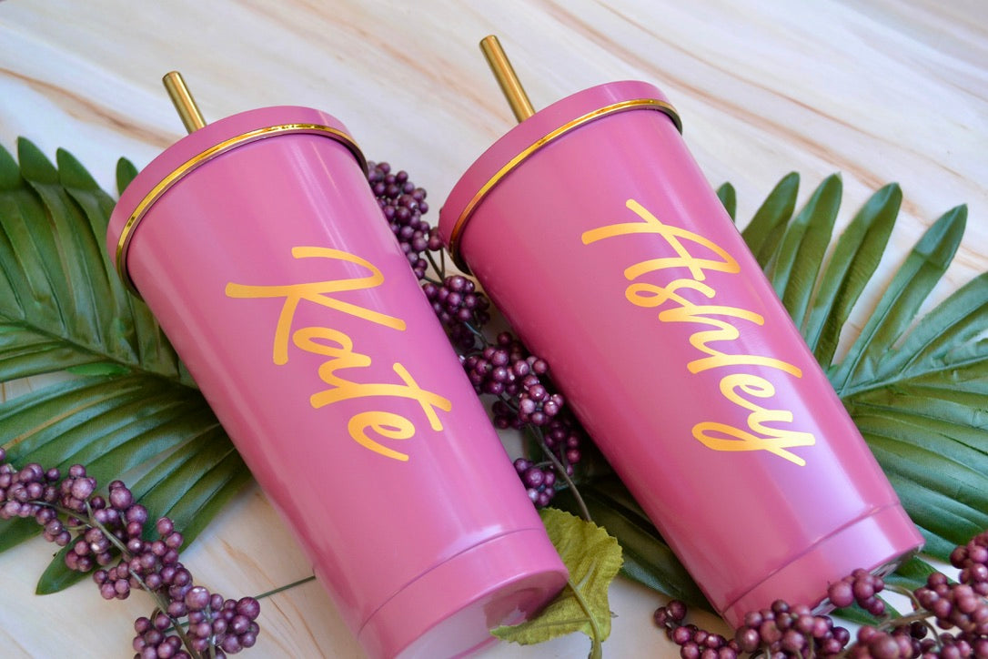 Pink and Gold Stainless Steel Tumblers