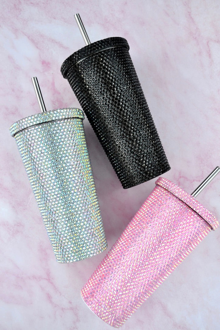 Pink Pink Rhinestone Stainless Steel Tumblers