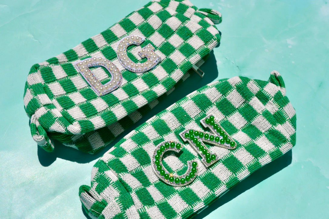 Green Checkered Makeup Bags, Green Pencil Case