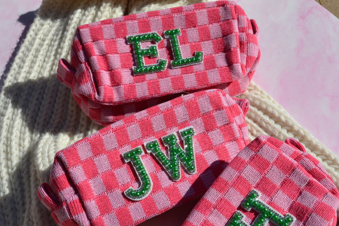 Pink and Green Checkered Makeup Bags