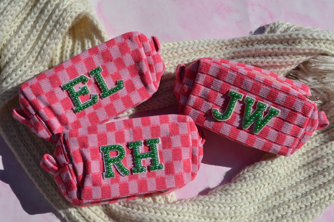 Pink and Green Checkered Makeup Bags
