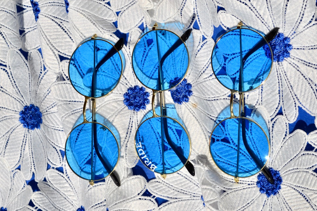 Custom Groovy Hippie Round Blue Heart Sunglasses